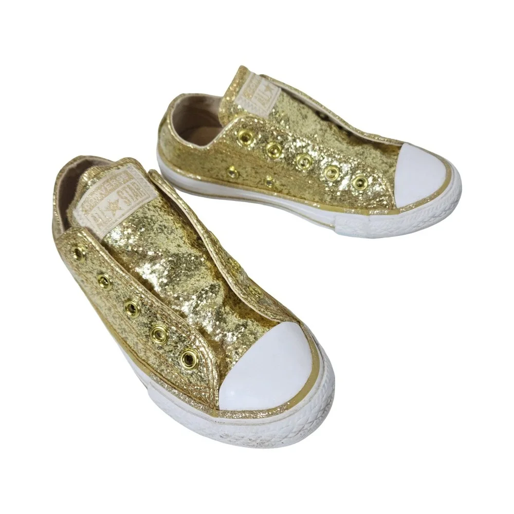 Converse Chuck Taylor All Star Gold Glitter Slip On Youth Sneakers 364687C Sz 12